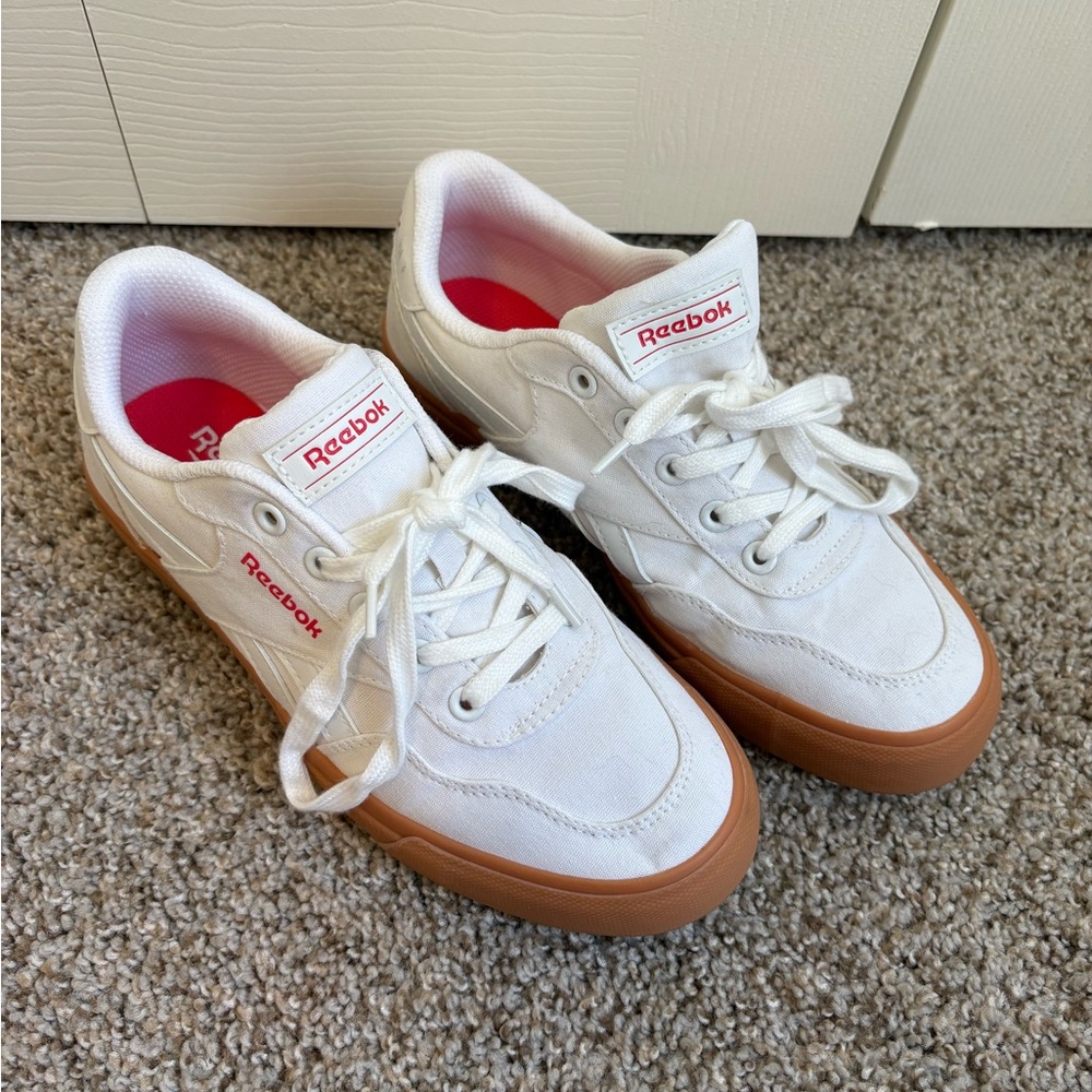 Reebok Classic White and Tan Sneakers